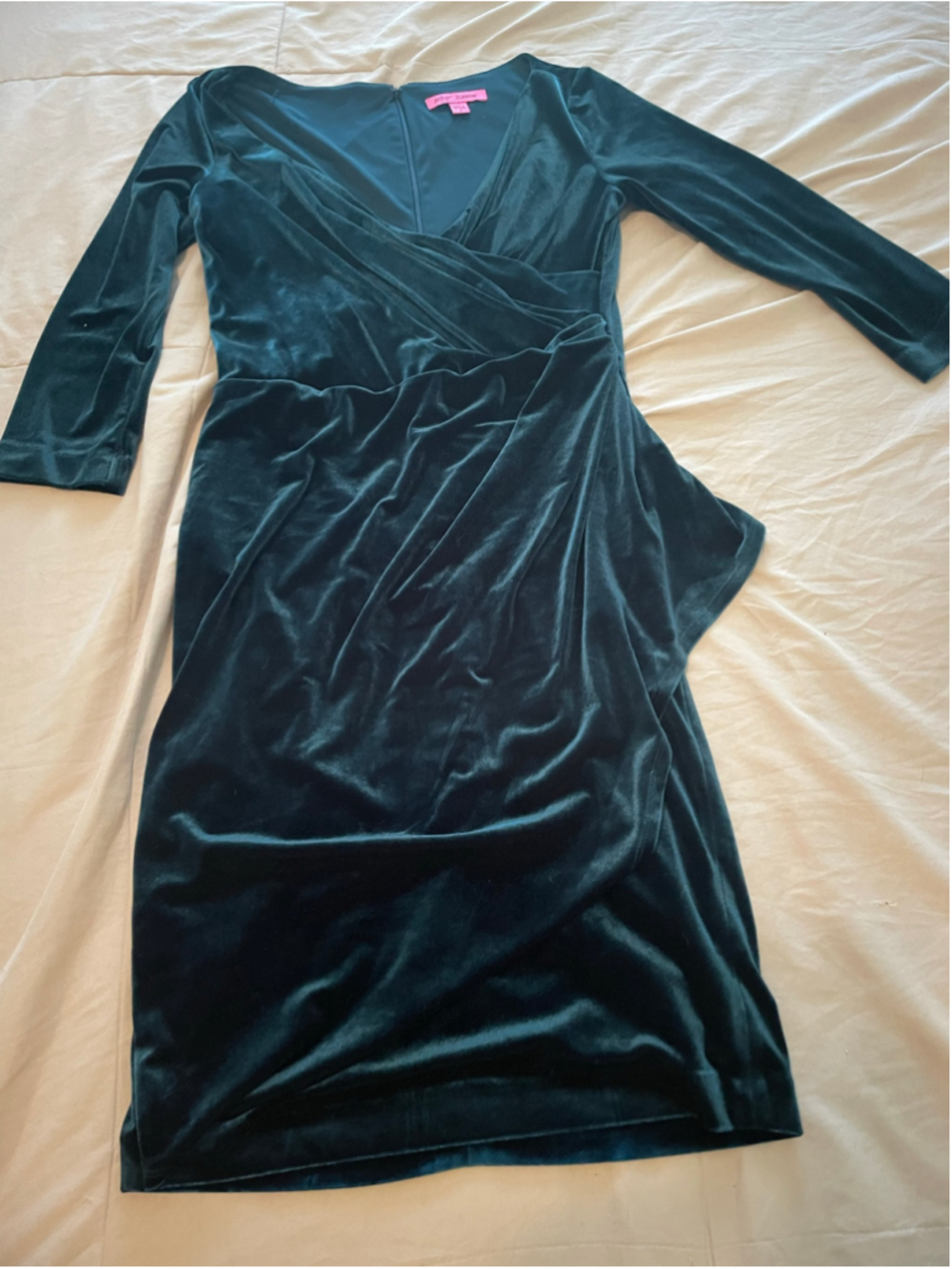 Women's Betsey Johnson Velvet Midi wrap Dress Green Sz 6 whimsigoth ruched glam
